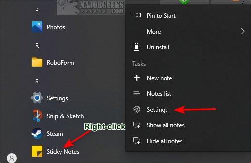 disable sticky notes widget for windows
